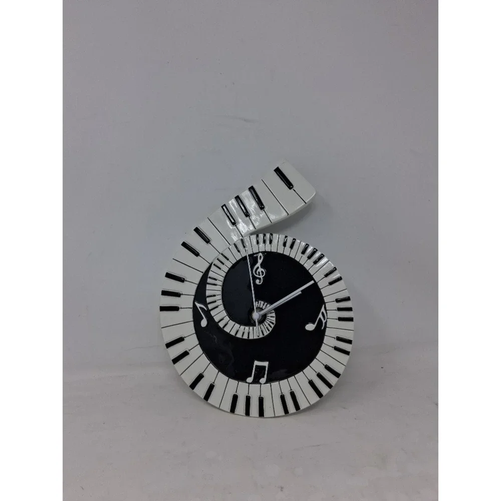 Modern Spiral Piano Key Wall Clock Black White Musical Note Treble Clef Decor